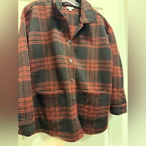 J. Jill Red and Black Plaid Utility Jacket